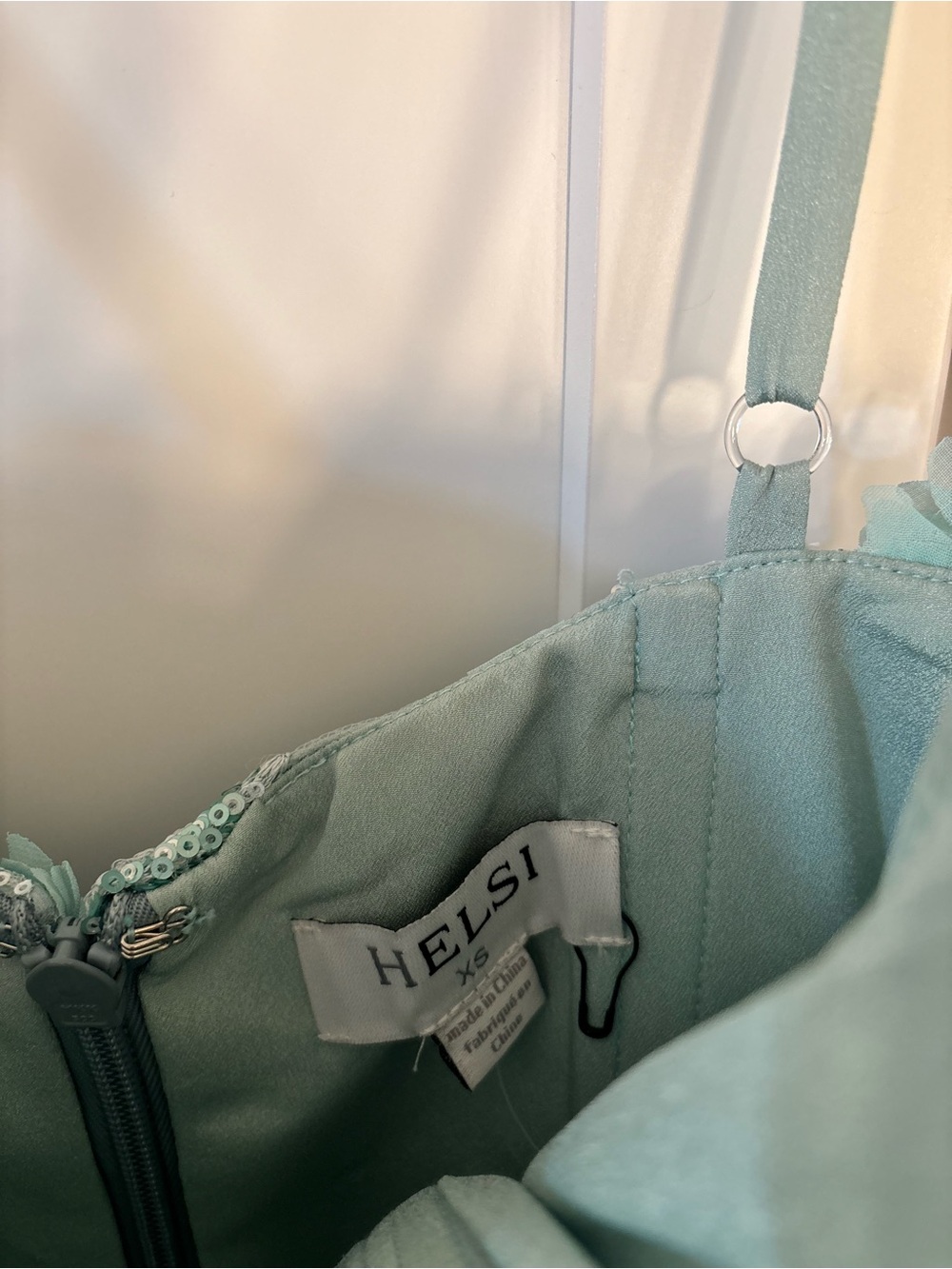 new Helsi Hilma 3D floral appliqué mesh mini dress in Sage seafoam green - Picture 6 of 6